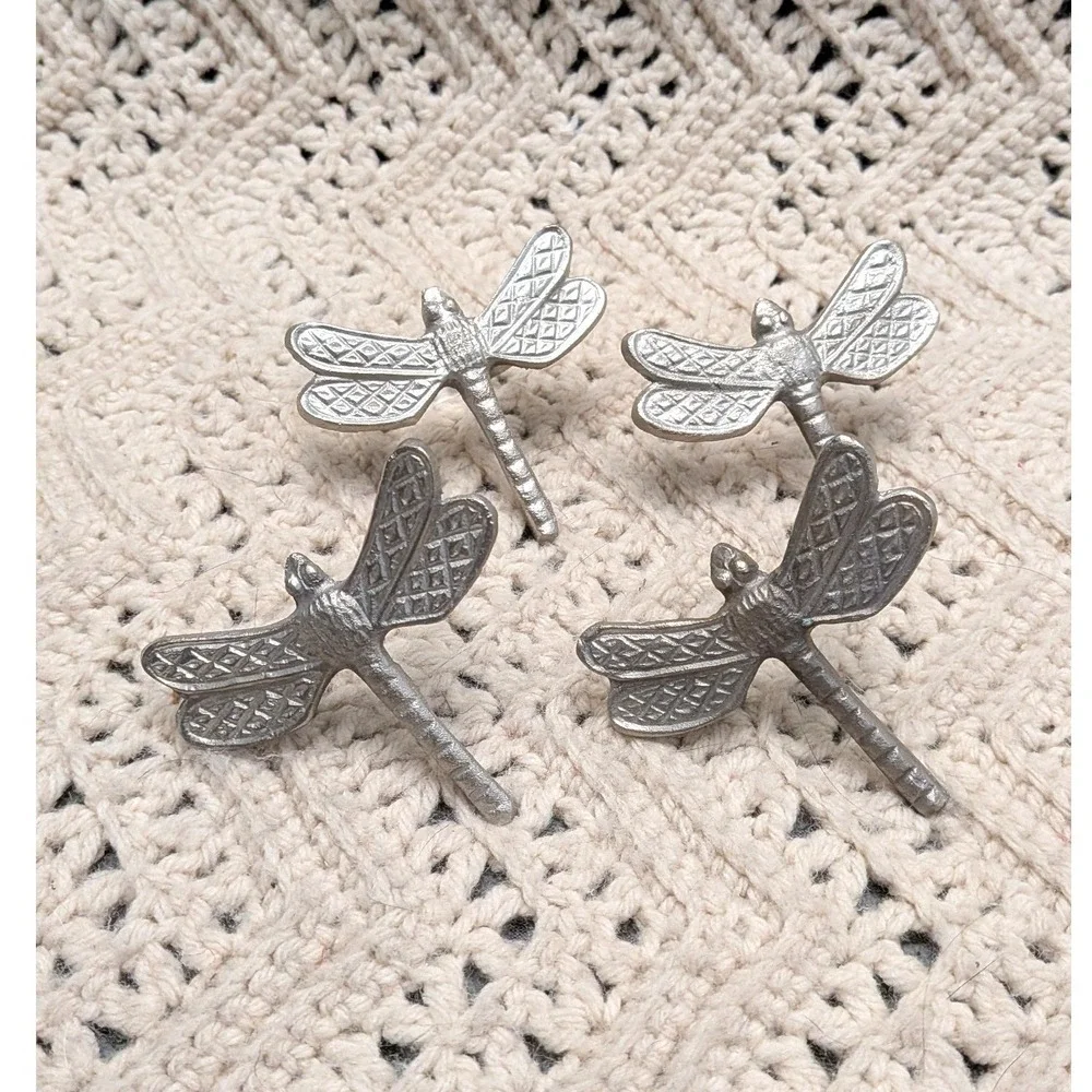 Silver Dragonfly Napkin Rings Set of 4 Textured Metal Nature Inspired Decor